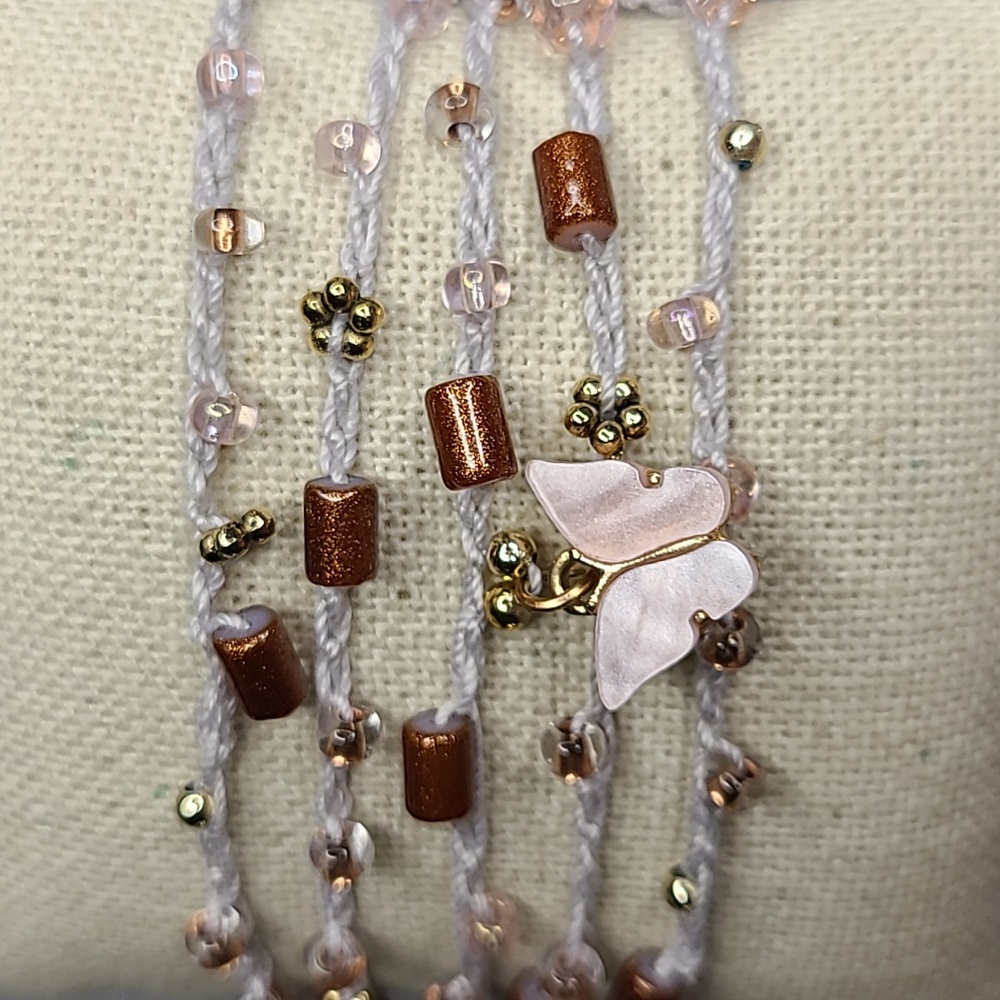 Women's Wrap Bracelet Light Gray Gold Blush Pink  Beads Butterfly Handmade Cute - Picture 3 of 5